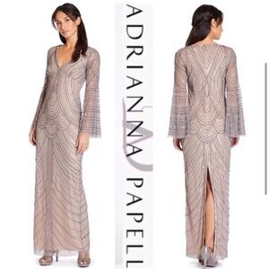 Adrianna Papell Sequin Embellished Gown with Bell Sleeves